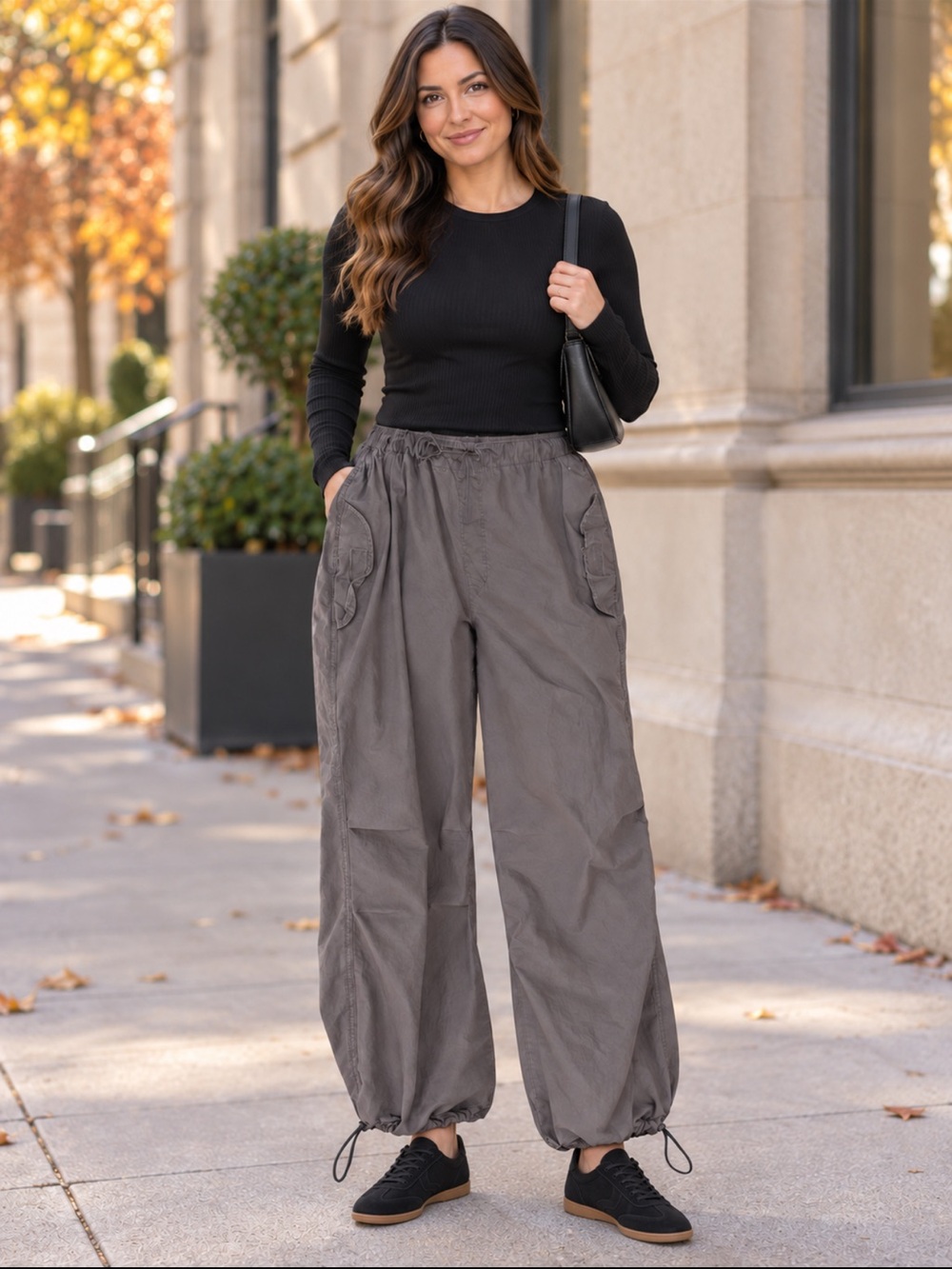 Aeropostale Gray Cargo Parachute Pants Baggy Drawstring Y2K Size L